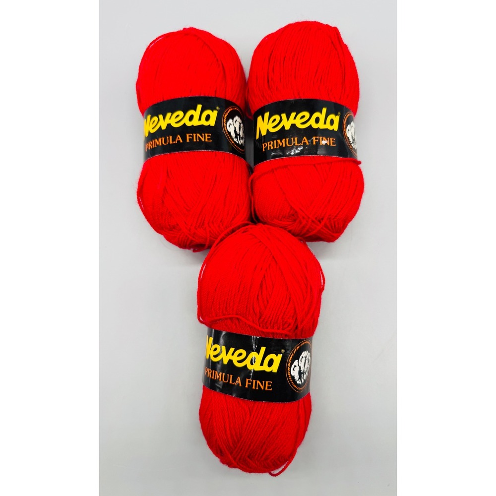Neveda Primula Fine Yarn Red 100 Pure Virgin Wool 3 Skeins 249